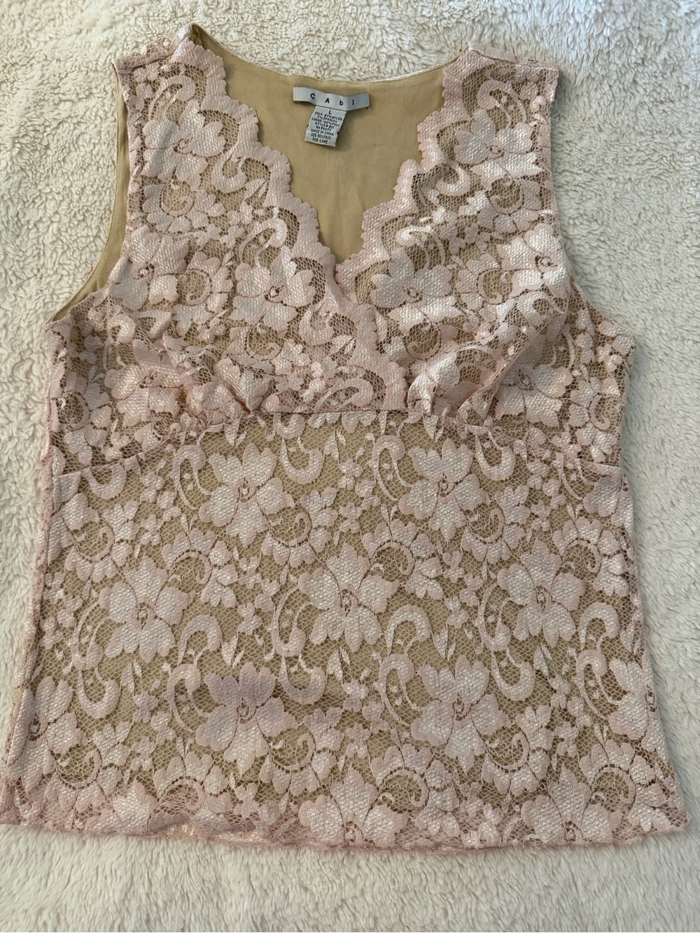 Vintage Y2K CAbi | Blush and Tan Lace Camisole Tank Top | Size Large
